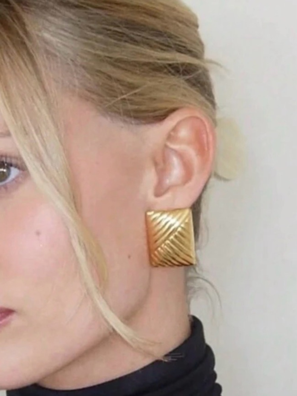 Gold-Tone Textured Square Clip Earrings